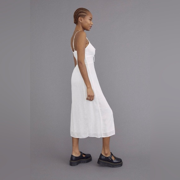 URBAN OUTFITTERS White Tie-Front Spaghetti Strap Midi High-Waist Slip Dress Sz L - Picture 4 of 16